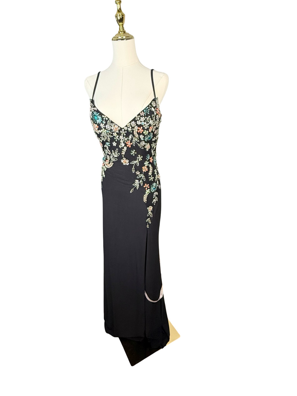 Mac Duggal 42006 Black V-Neck Beaded Floral Cami Gown - Picture 2 of 14